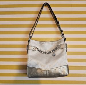 COACH Gold Shoulder Bag 2WAY Canvas And Leather